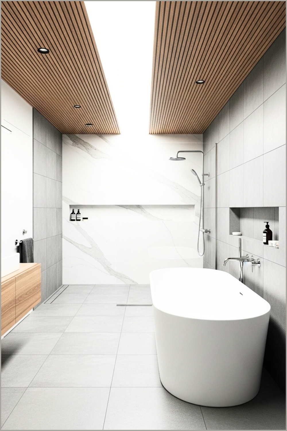 Contemporary Bathroom With Grey Concrete Tiles