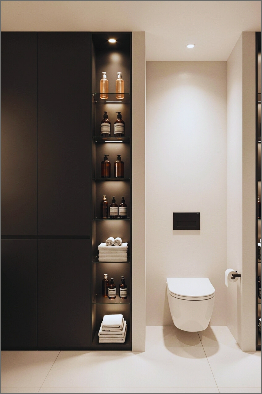 Contemporary Bathroom With Matte Black Built-in Storage