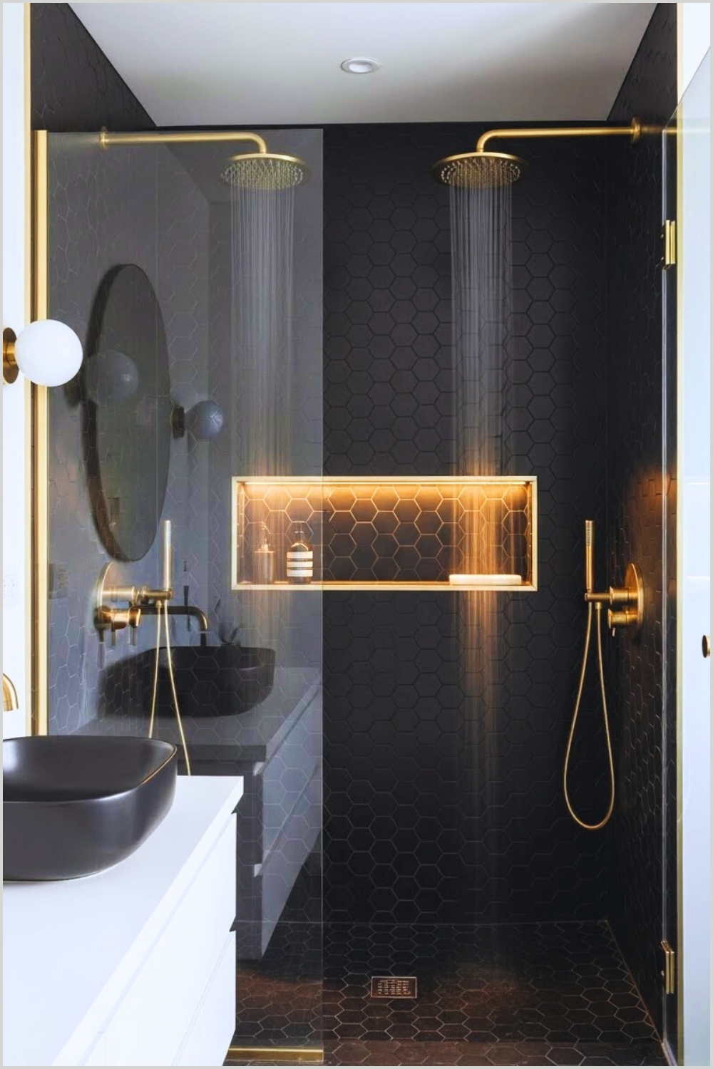 Contemporary Bathroom With Matte Black Hexagon