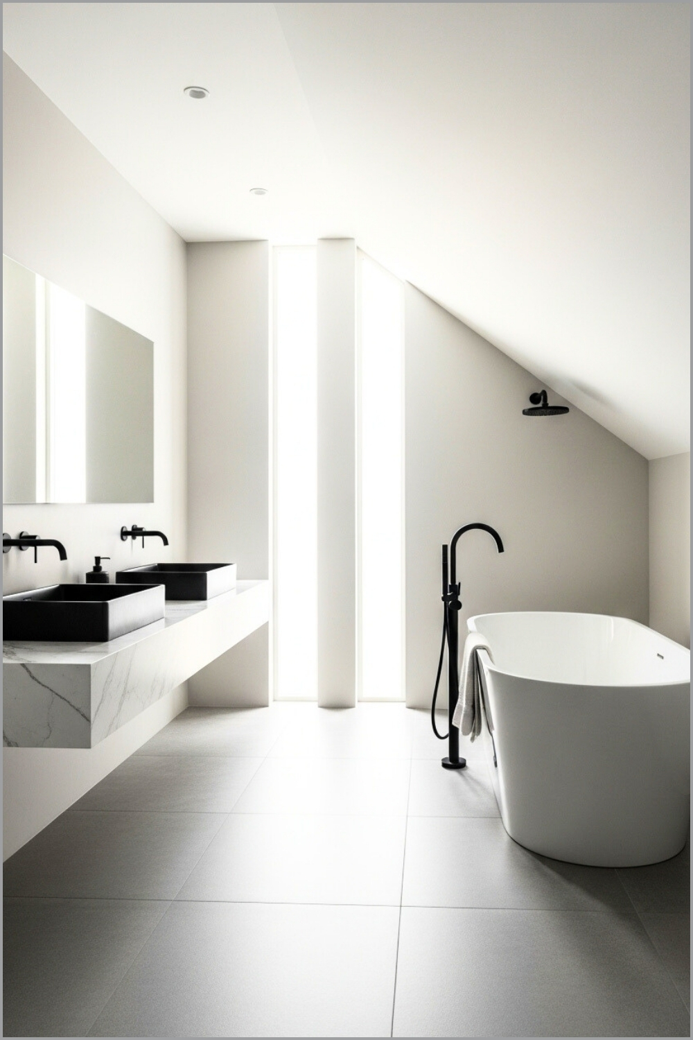 Contemporary Bathroom With Sloped Attic Ceiling