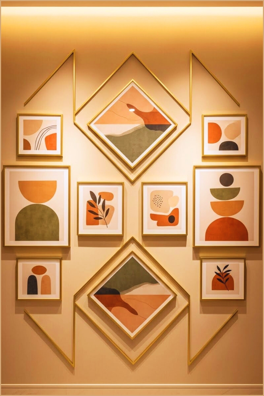 Contemporary Geometric Gallery Wall With Gold