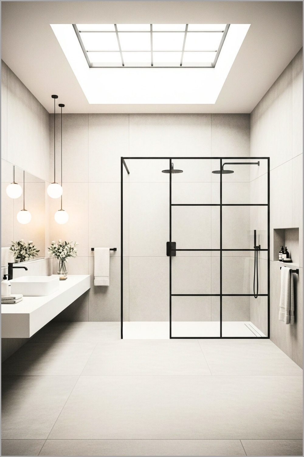 Contemporary Grey Stone Bathroom With Large Concrete