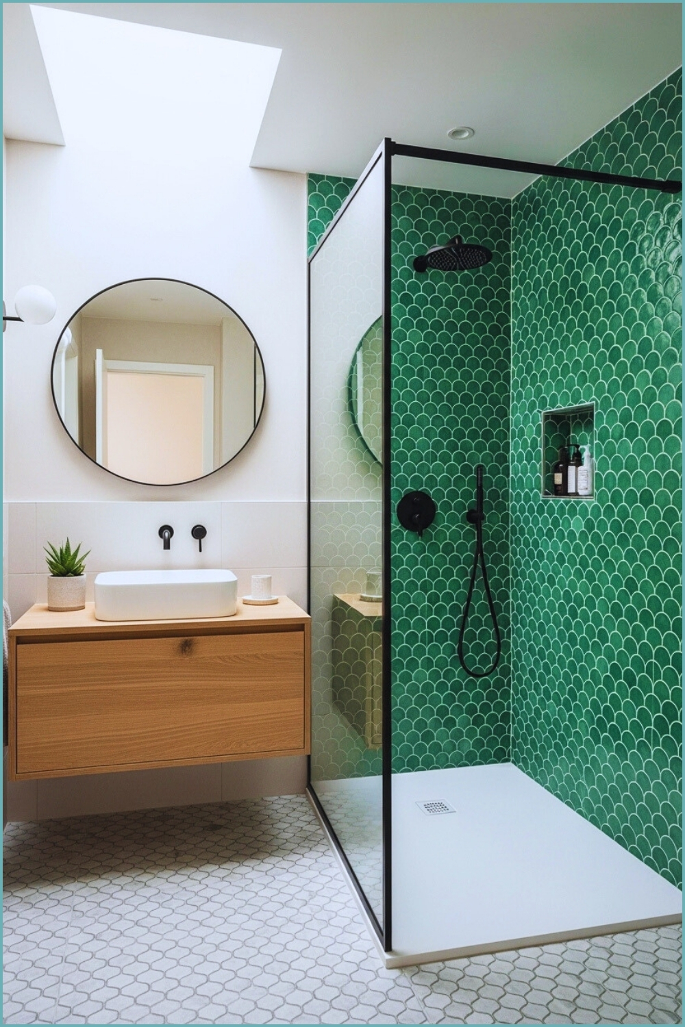 Contemporary Neutral Bathroom With Patterned Tiles