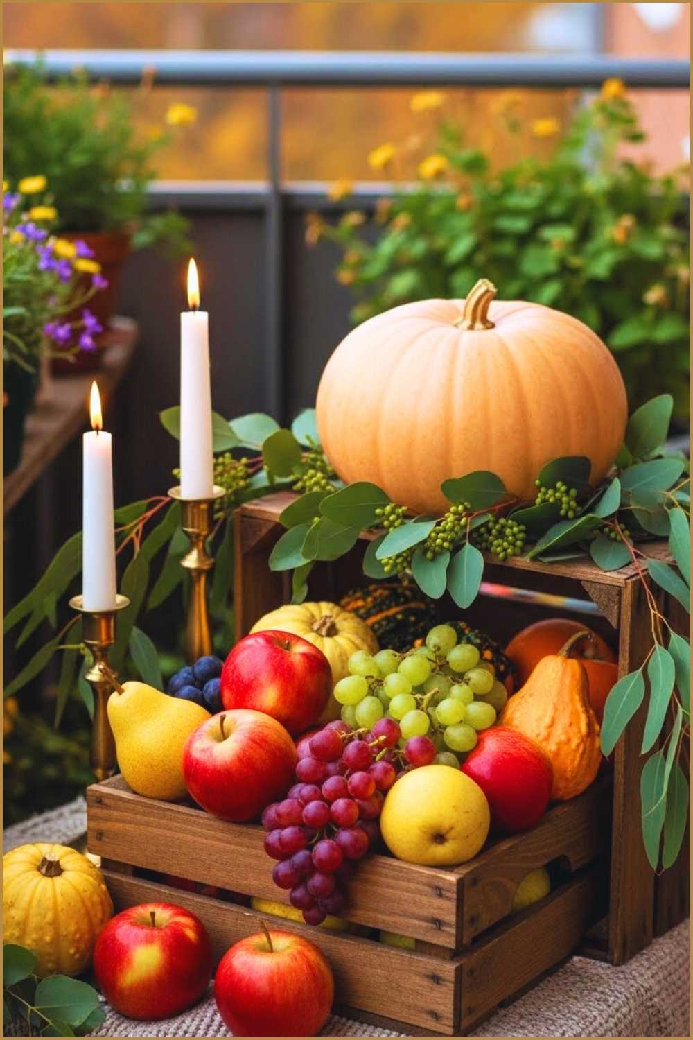 Cozy Autumn Balcony Decorated With A Rustic Wooden