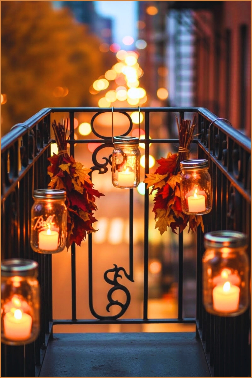 Cozy Autumn Balcony Decorated With Hanging Mason