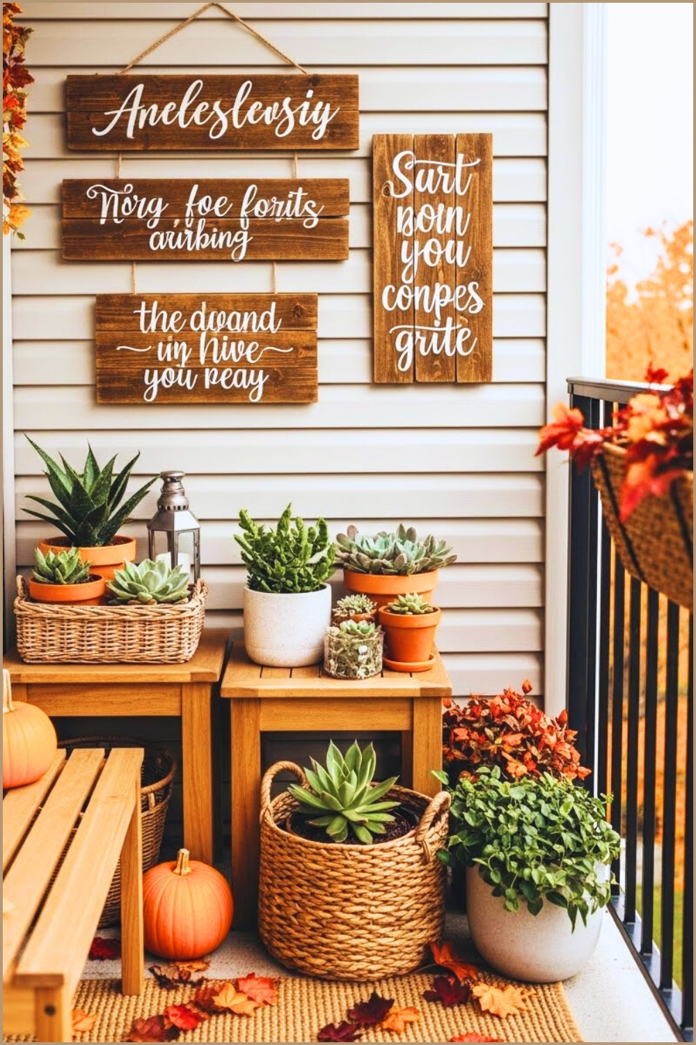 Cozy Autumn Balcony Decorated With Rustic Wooden