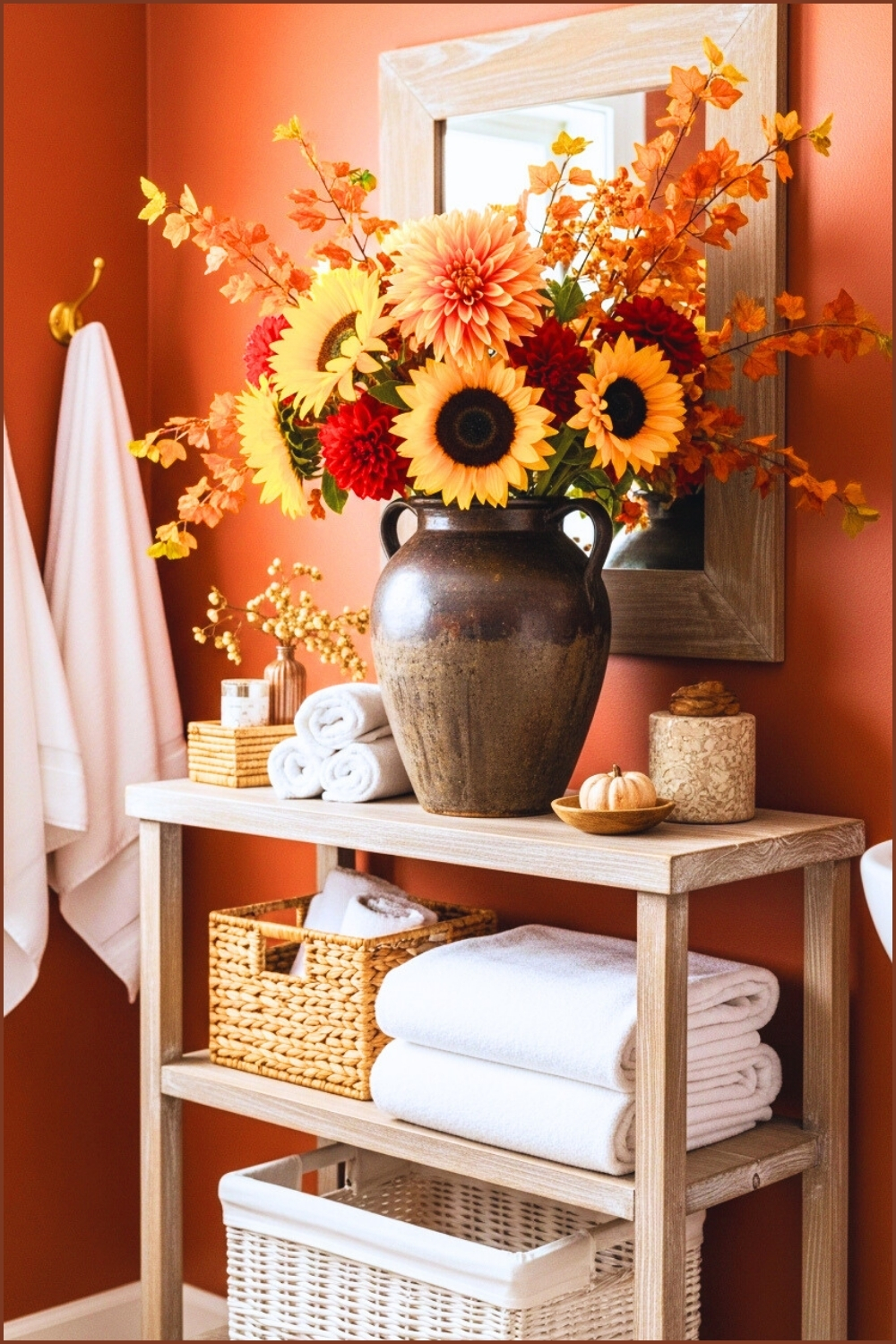 Cozy Autumn Bathroom Decorated With A Large Rustic