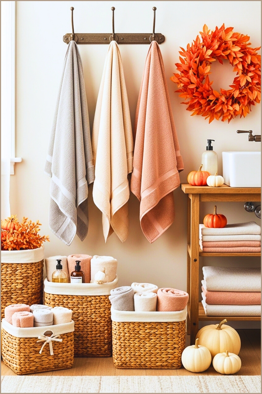 Cozy Autumn Themed Bathroom Decorated With Soft