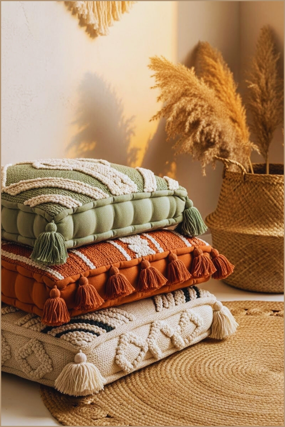 Cozy Boho Cottage Floor Seating Vignette Layered Textured