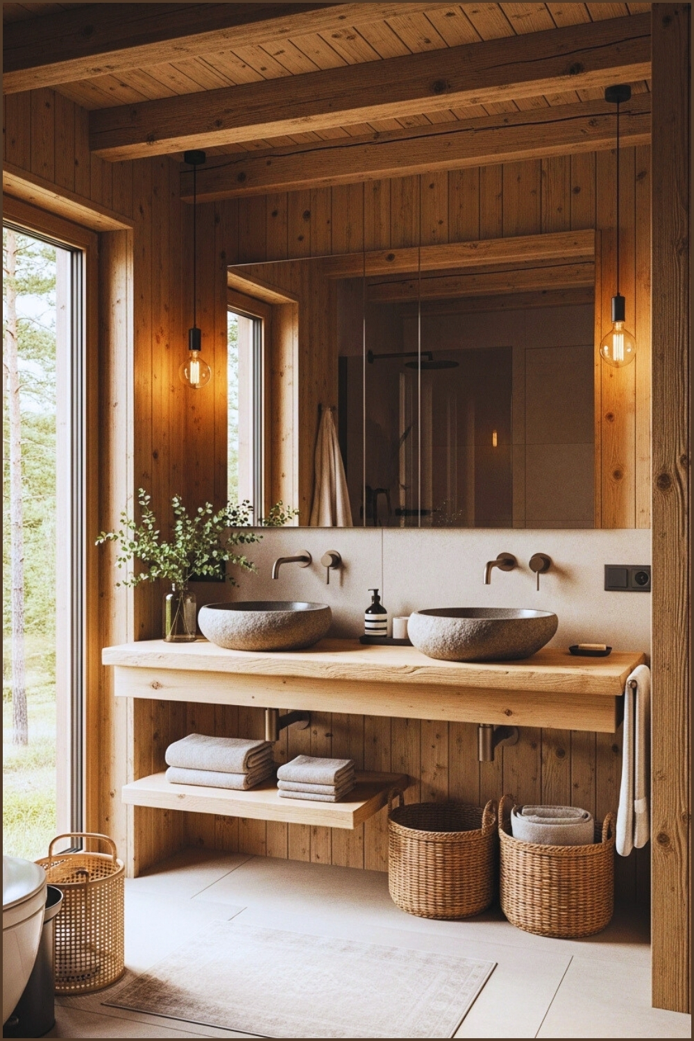 Cozy Contemporary Bathroom Fully Clad In Natural Wood