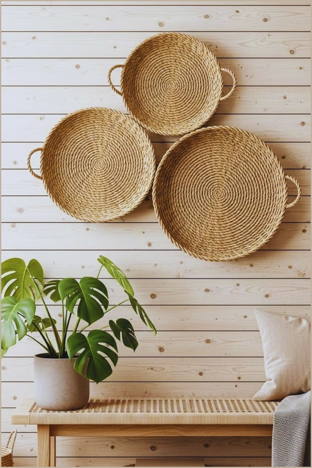 Cozy Cottage Wall Decor With Three Handwoven Rattan