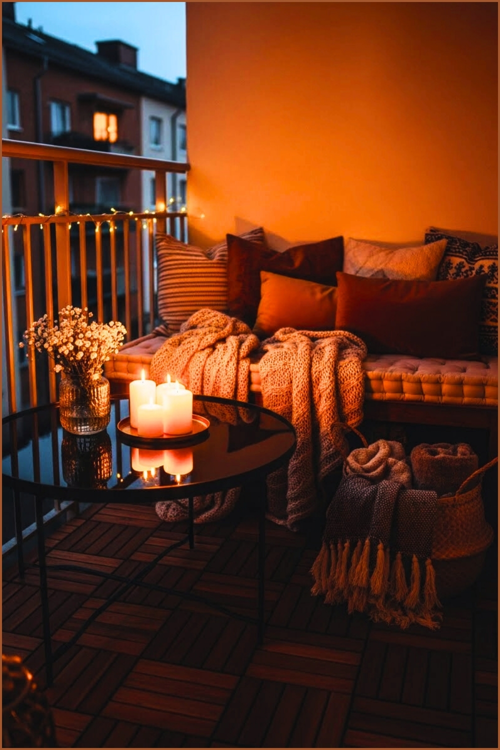 Cozy Evening Balcony With Warm Candlelight Soft String