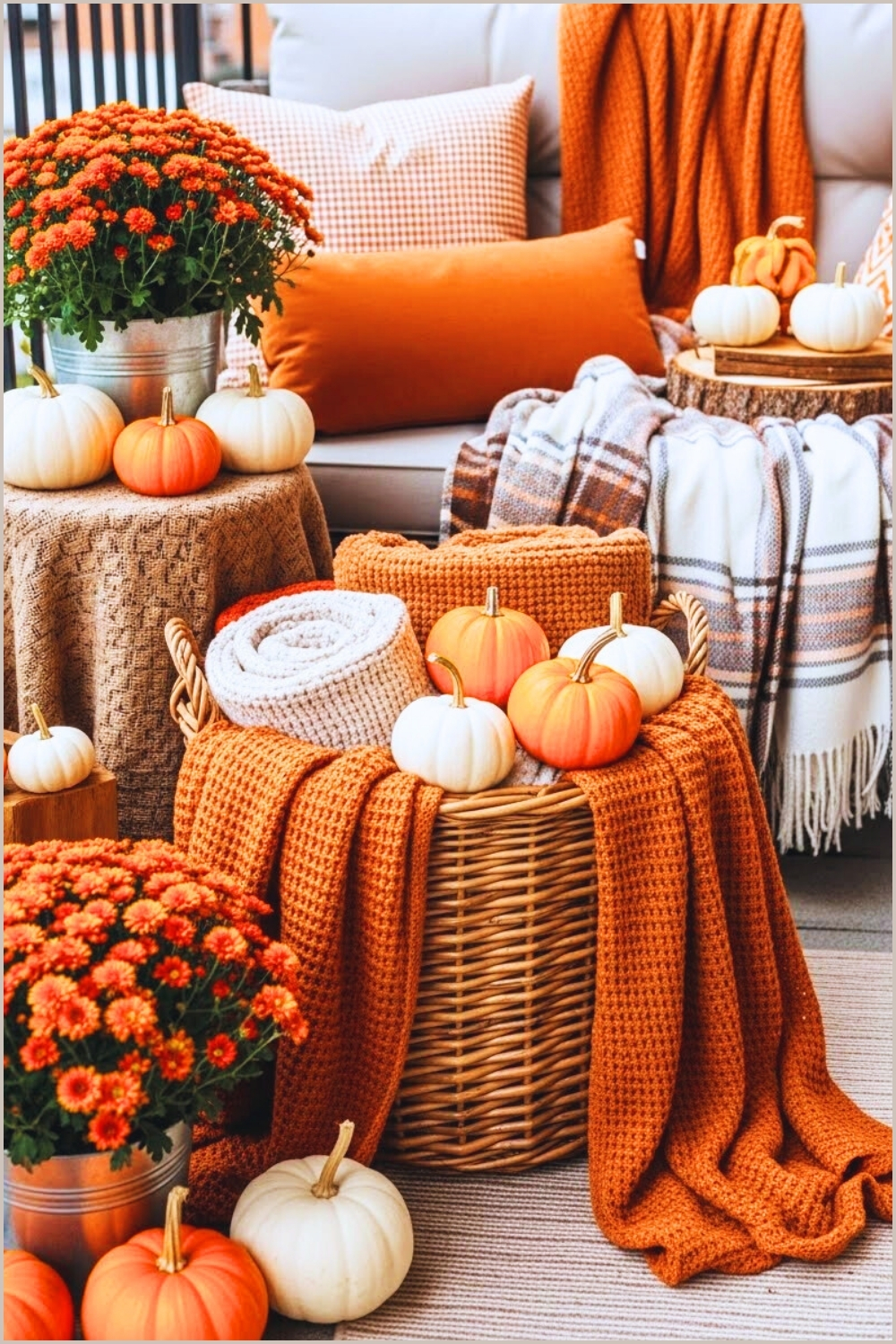 Cozy Fall Balcony Decorated With A Wooden