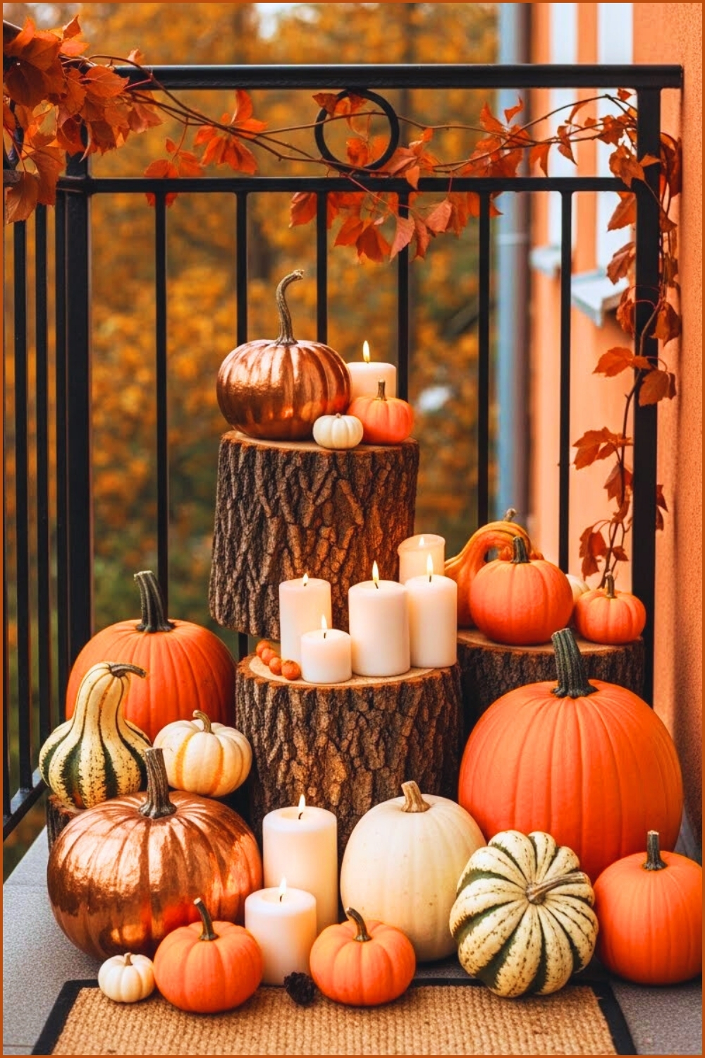 Cozy Fall Balcony Decorated With Pumpkins
