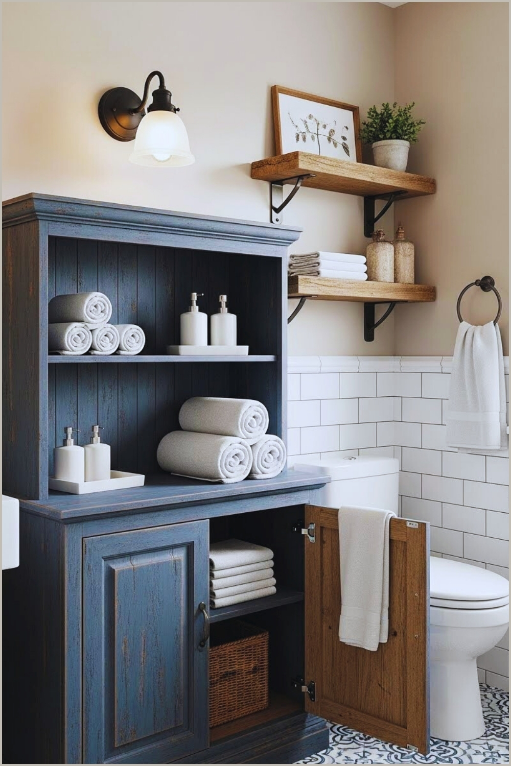Cozy Farmhouse Bathroom With A Distressed