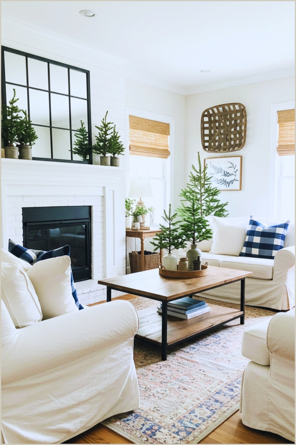 Cozy Farmhouse Living Room White Sofas