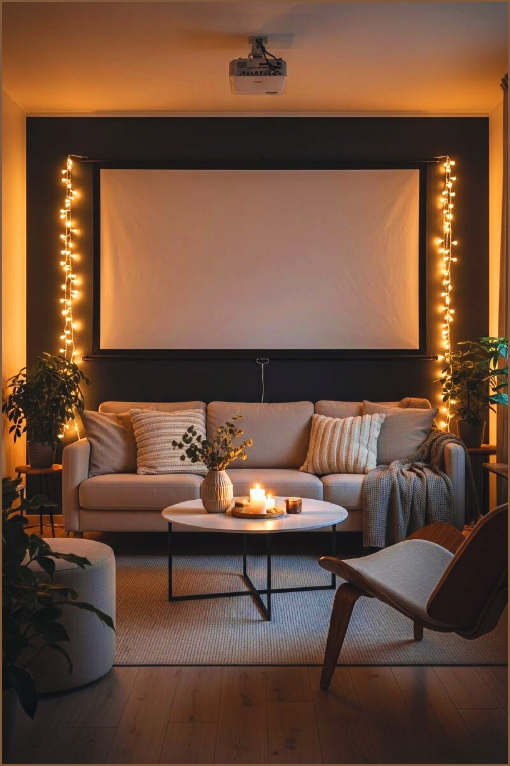 Cozy Minimalist Home Movie Night Setup Small Living Room