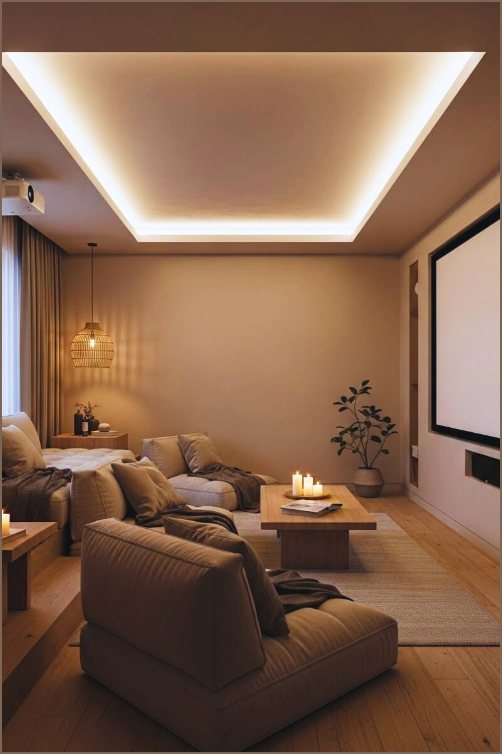 Cozy Minimalist Home Theater Lounge Floor Level Modular