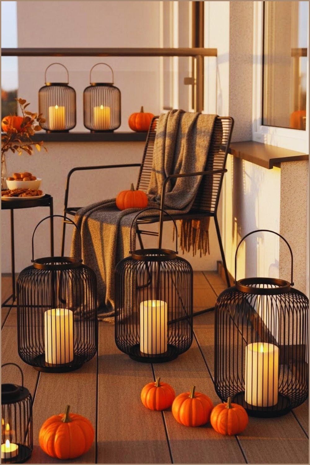 Cozy Modern Balcony Decorated For Halloween With Warm