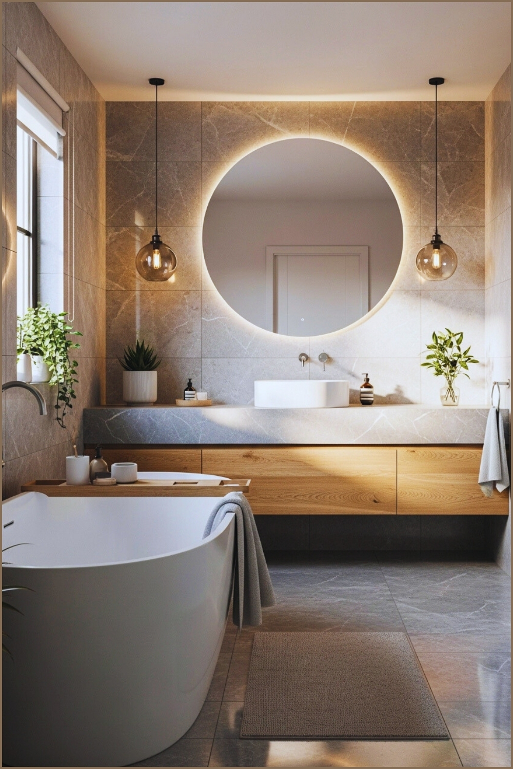 Cozy Modern Bathroom With Freestanding White Tub
