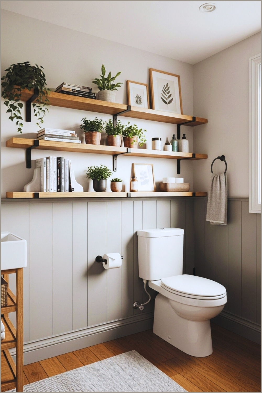 Cozy Modern Bathroom With Grey Vertical Wall Panels
