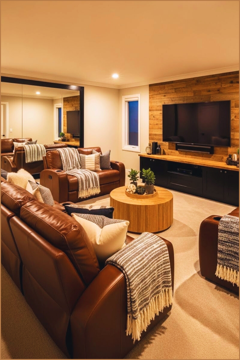 Cozy Modern Home Theater Room With Warm Ambient Lighting