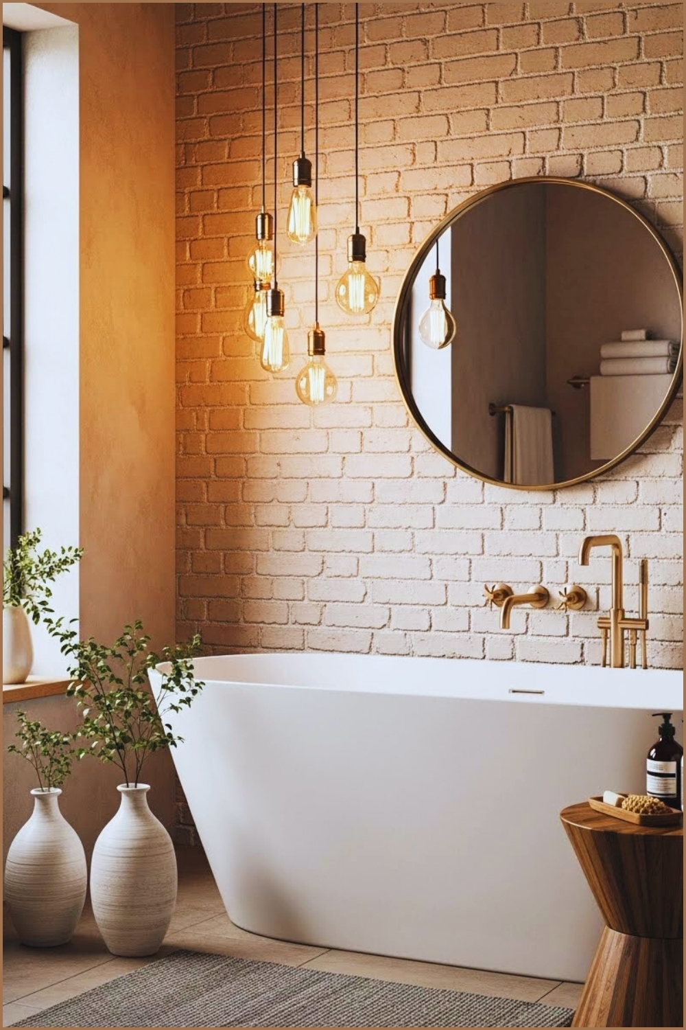 Cozy Modern Rustic Bathroom With Warm Ambient Lighting