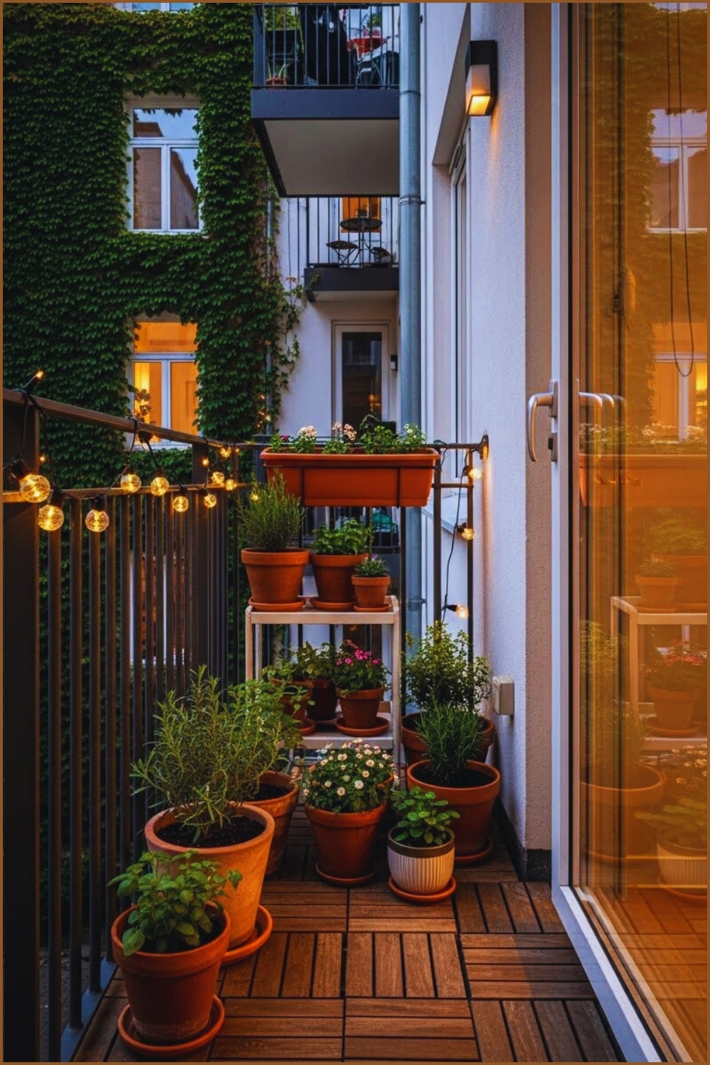 Cozy Narrow Apartment Balcony With Wooden Deck Flooring