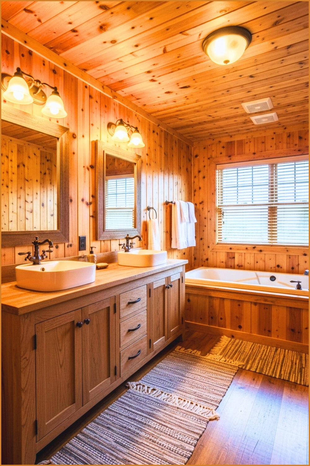 Cozy Rustic Cabin Bathroom Fully Clad In Natural Wood