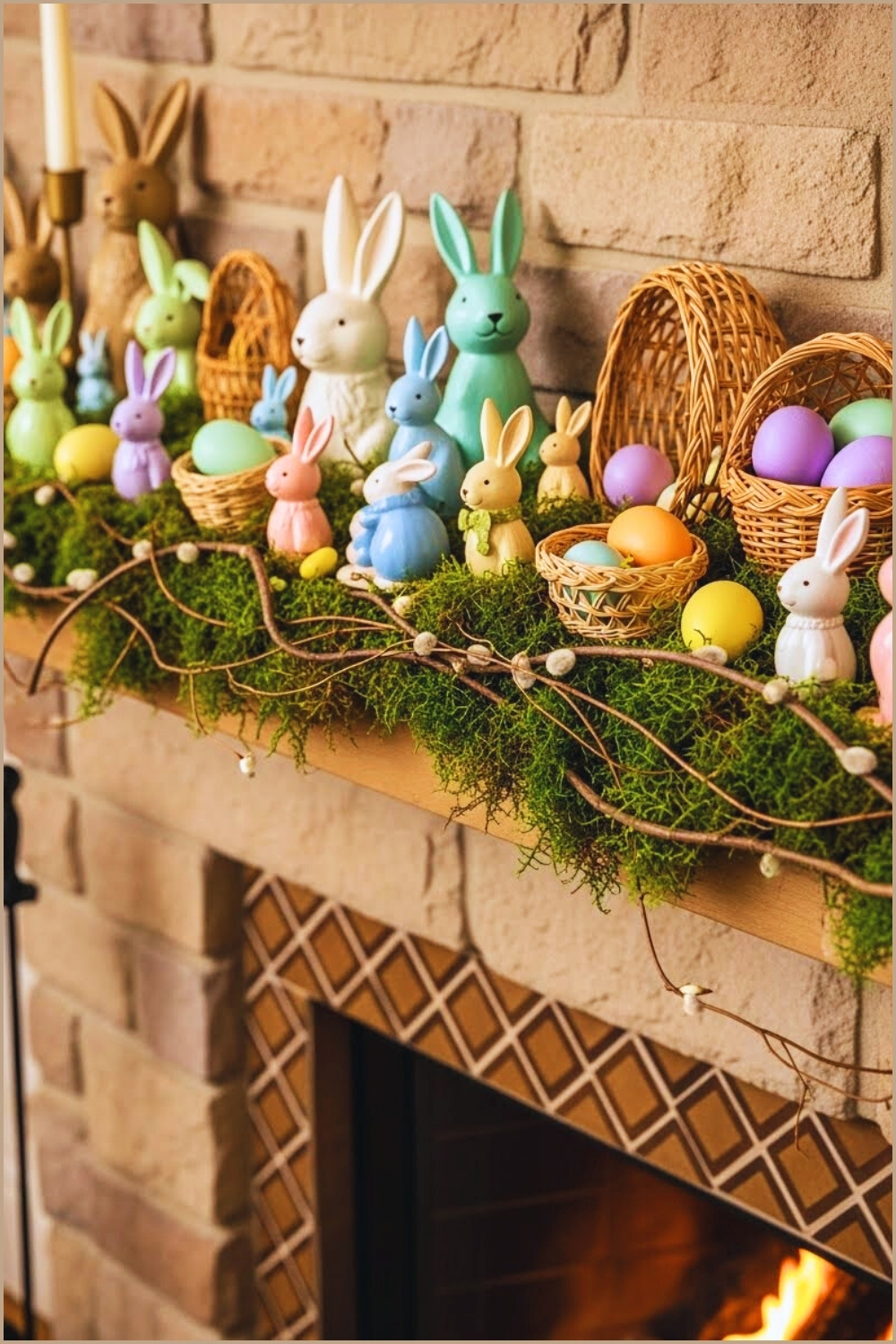 Cozy Rustic Easter Mantel Decor With Adorable Bunny