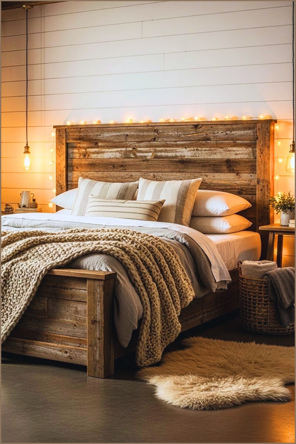 Cozy Rustic Farmhouse Bedroom Interior Reclaimed Wood