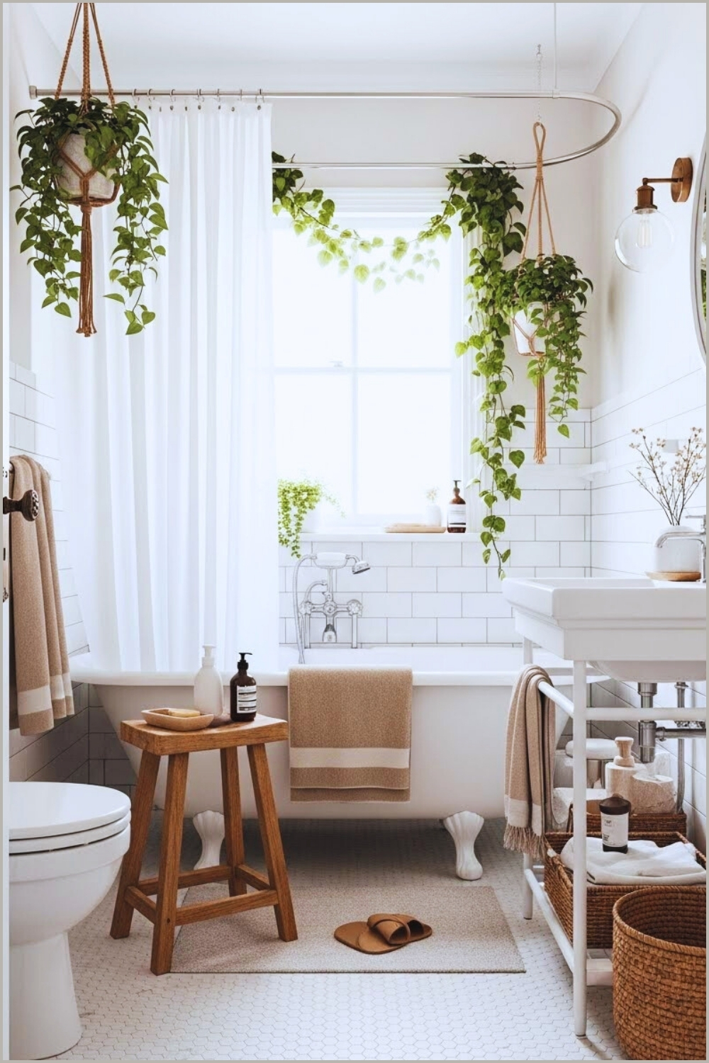 Cozy Small Boho Bathroom In Soft White Tones
