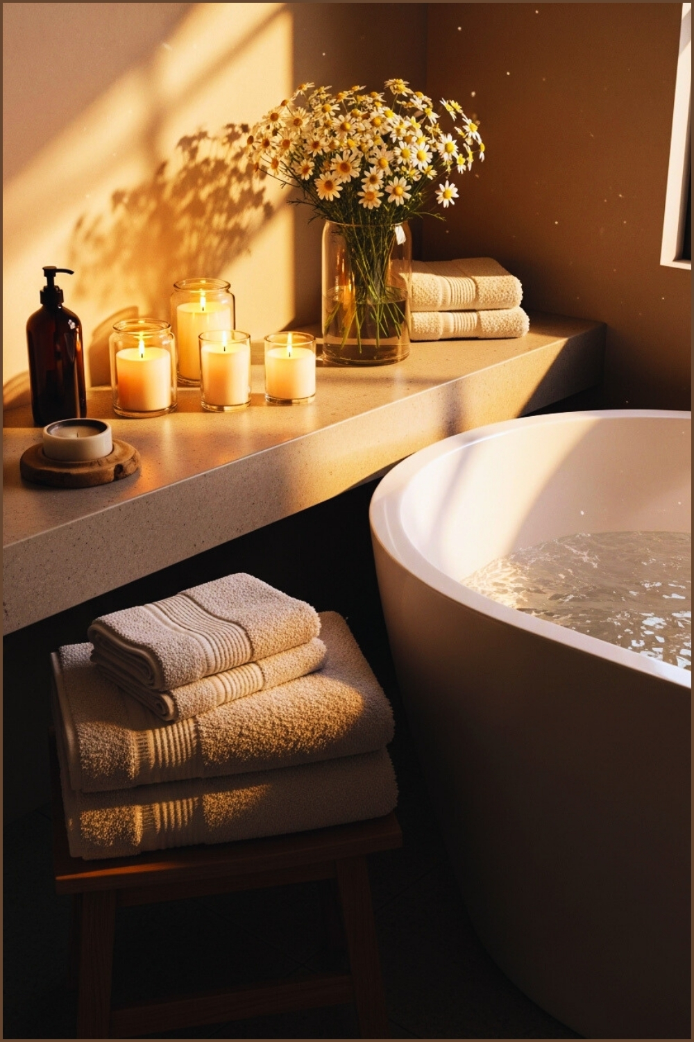 Cozy Spa Like Bathroom Scene With A Warm Relaxing Ambiance