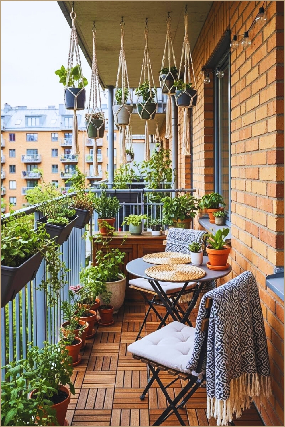Cozy Urban Apartment Balcony With Wooden Deck Flooring
