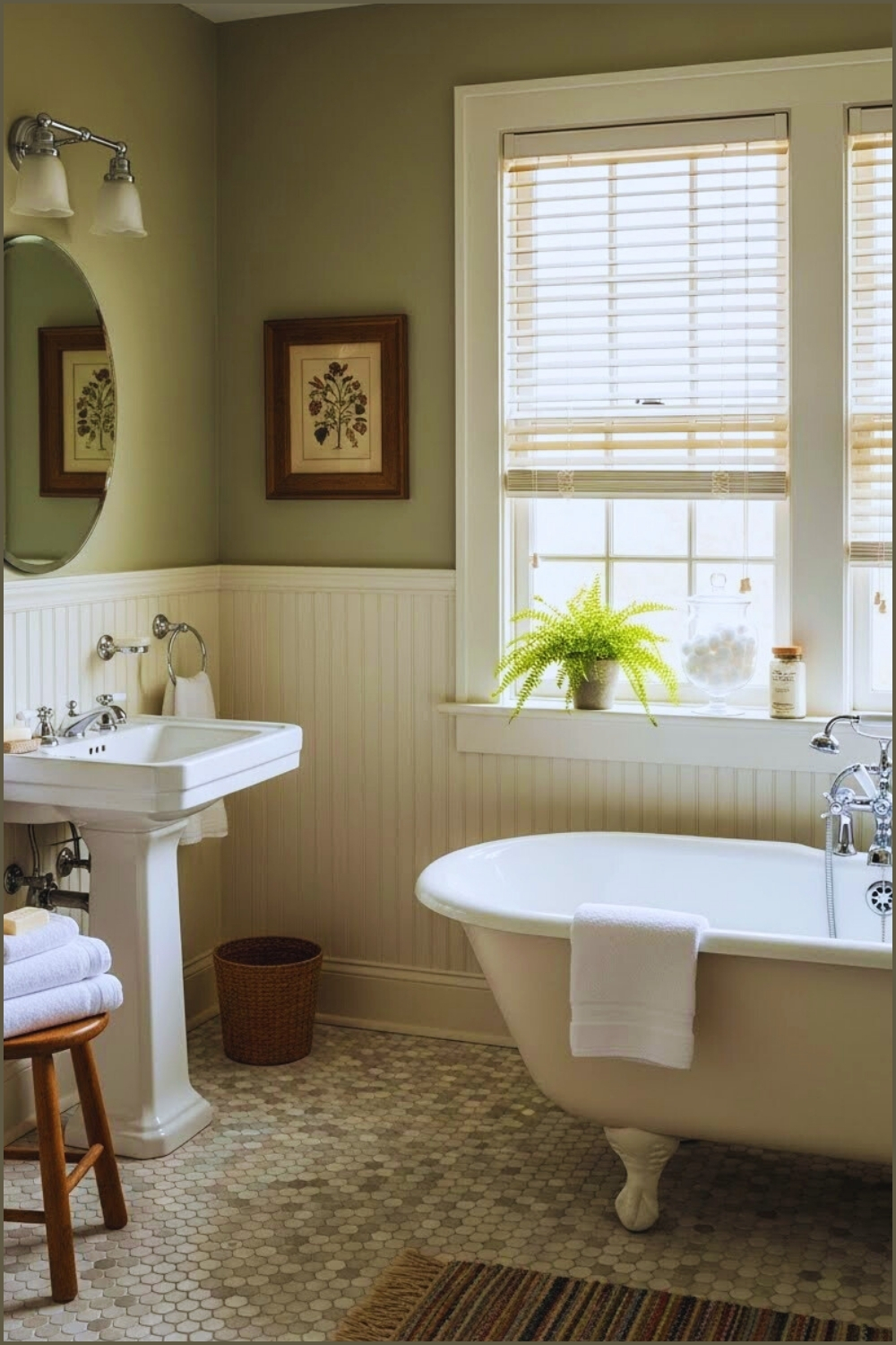 Cozy Vintage Bathroom Blends Penny Round Tile Flooring
