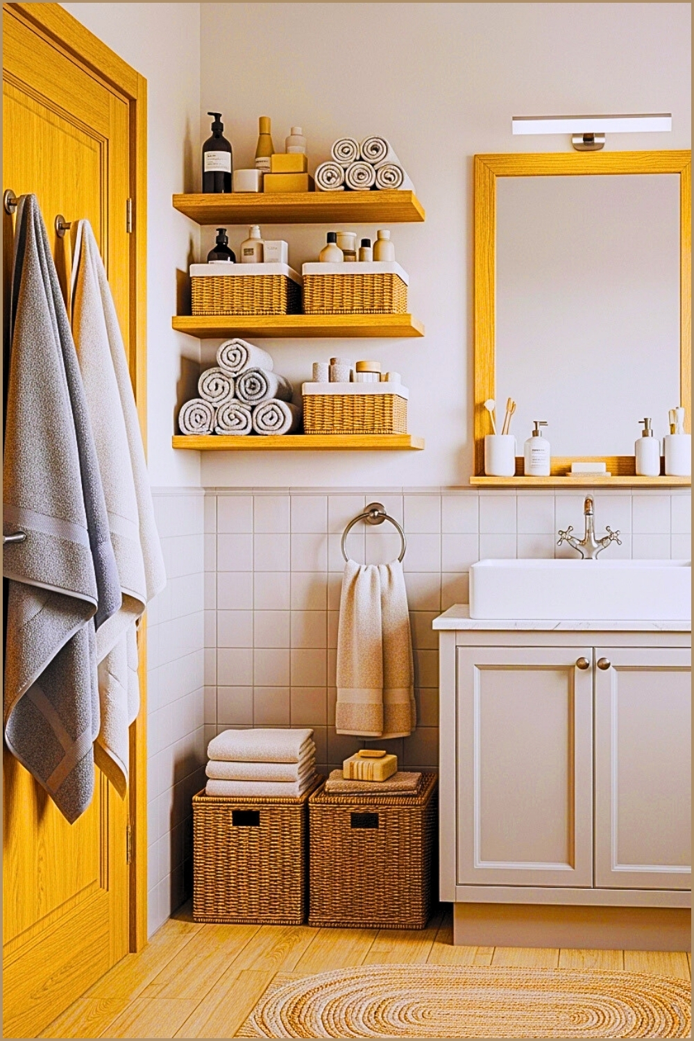 Cozy Well Organized Bathroom Interior With Soft Neutral Tones