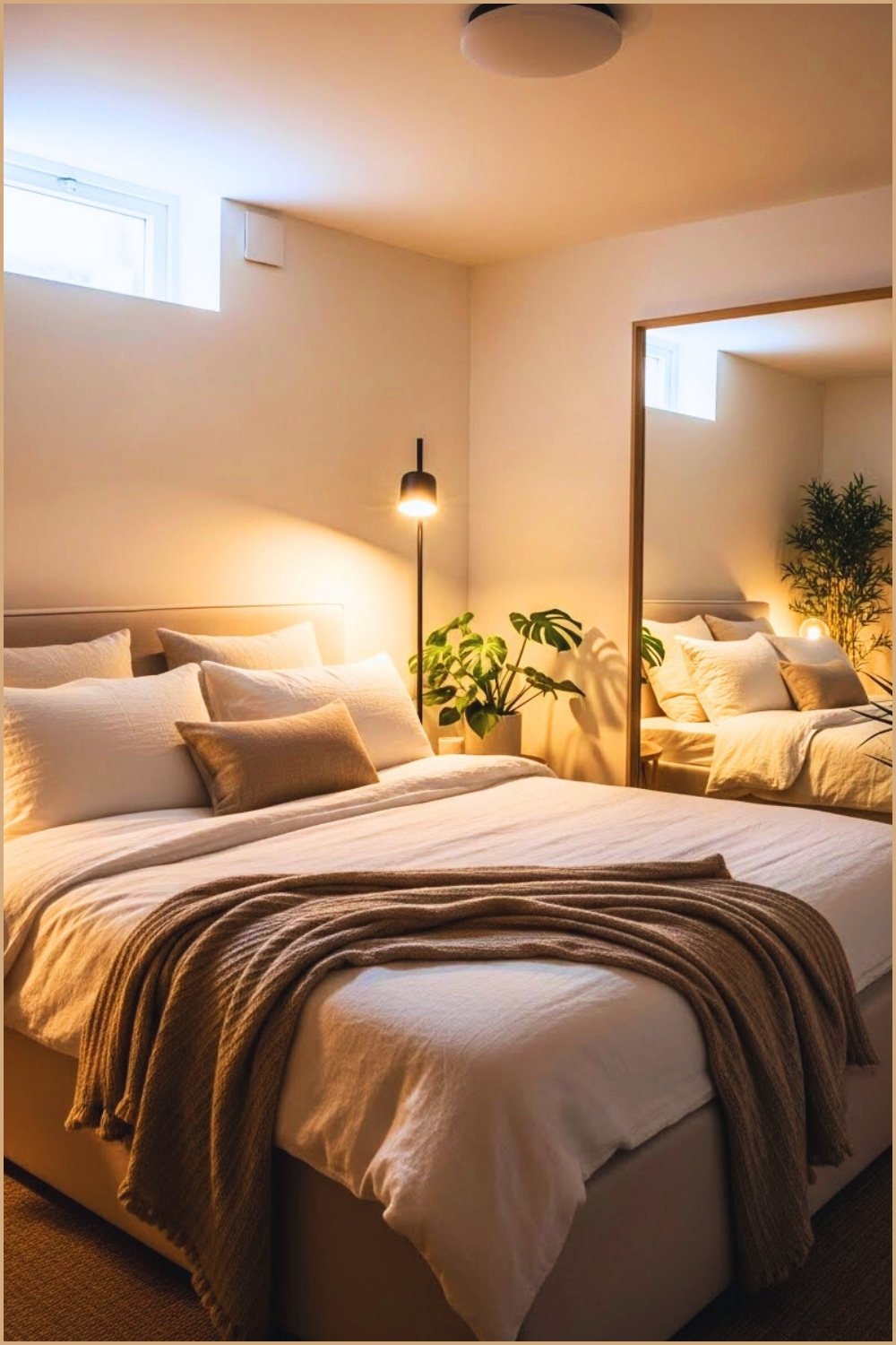 Cozy Windowless Basement Bedroom Interior Soft Layered