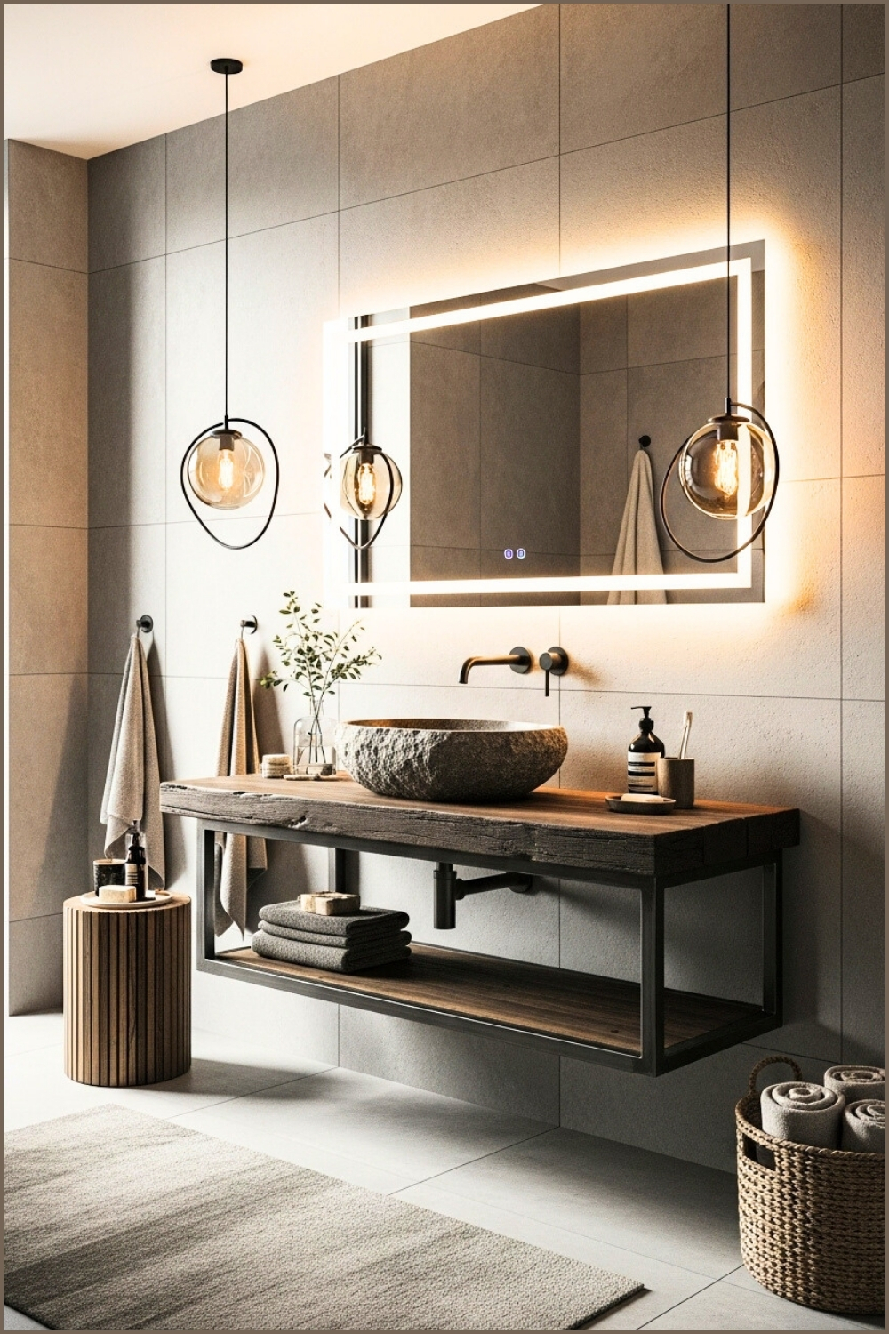 Creative Modern Bathroom With Grey Tiles