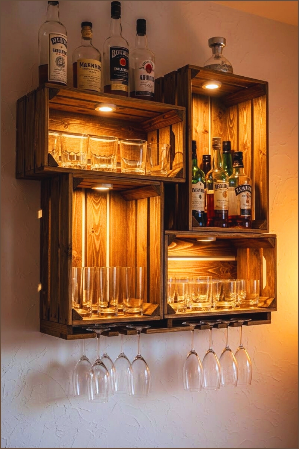 Creative Wooden Crate Bar Shelf Mounted On Wall