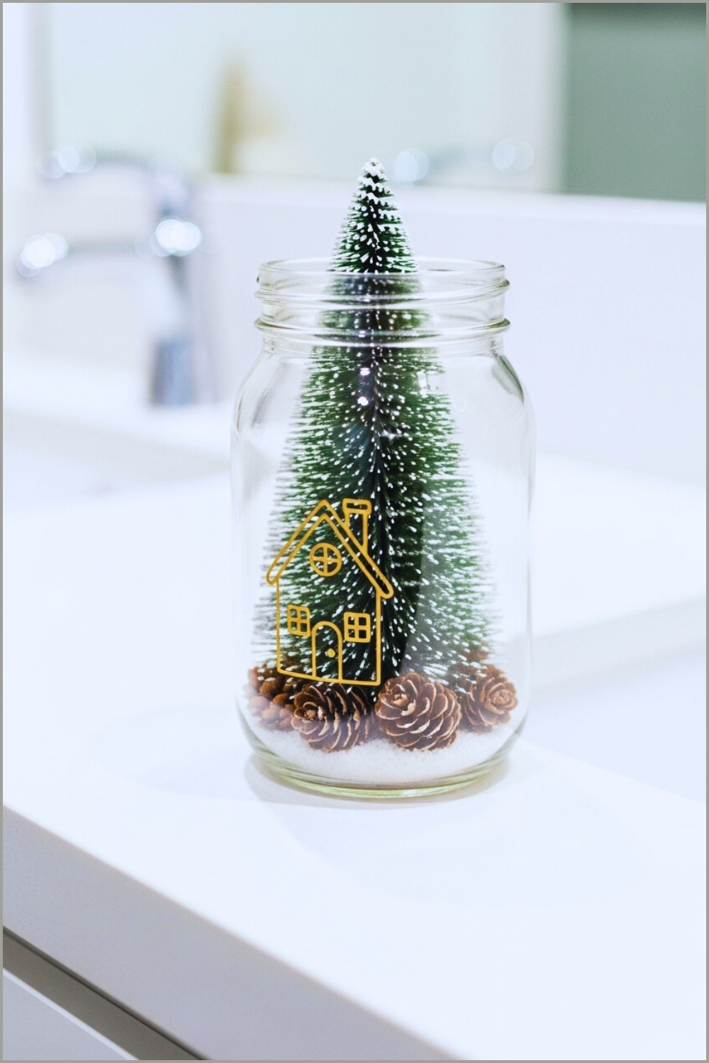 Cute Diy Christmas Mason Jar Decor On Bathroom Counter