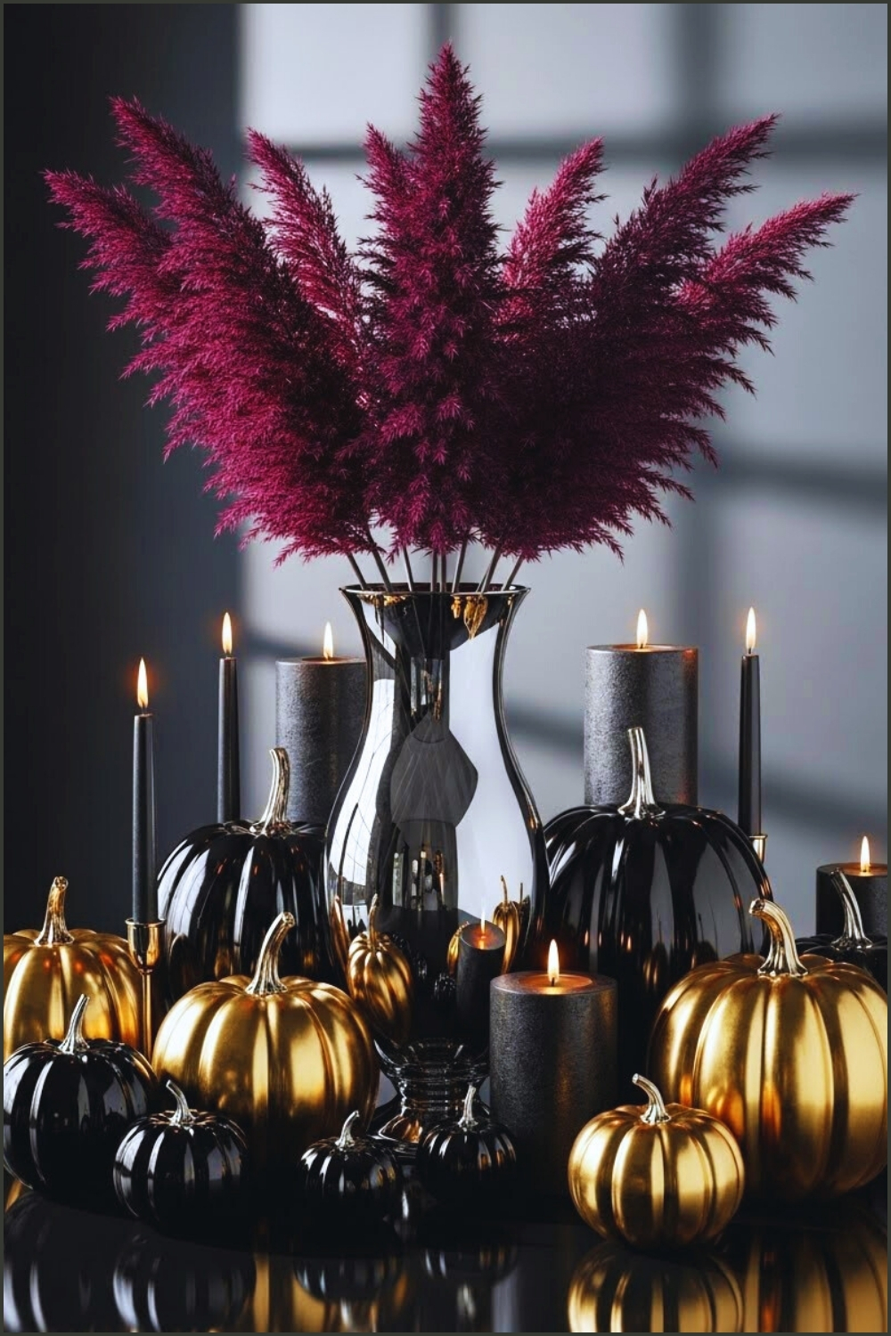 Dark Elegant Fall Decor With Black And Gold Pumpkins