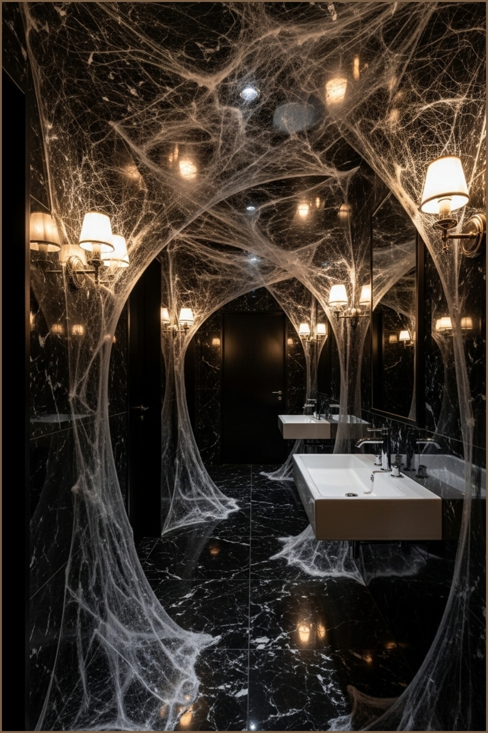 Dark Luxurious Bathroom Covered In Dense Eerie Cobwebs