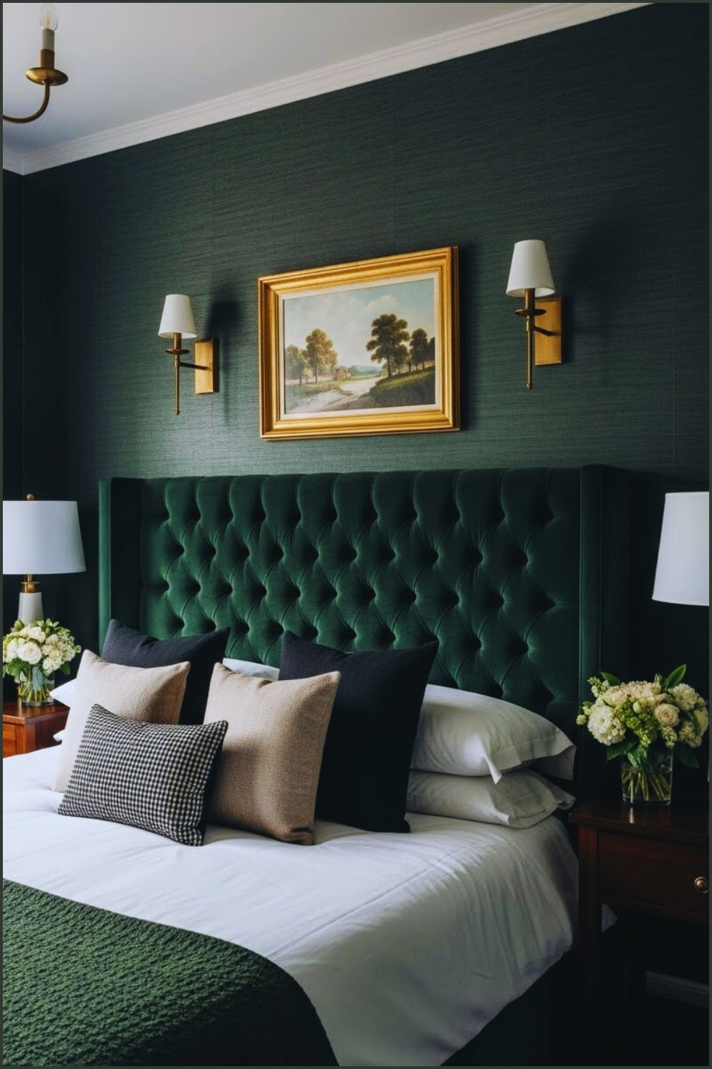 Dark Luxury Bedroom Interior Deep Forest Green Textured Walls