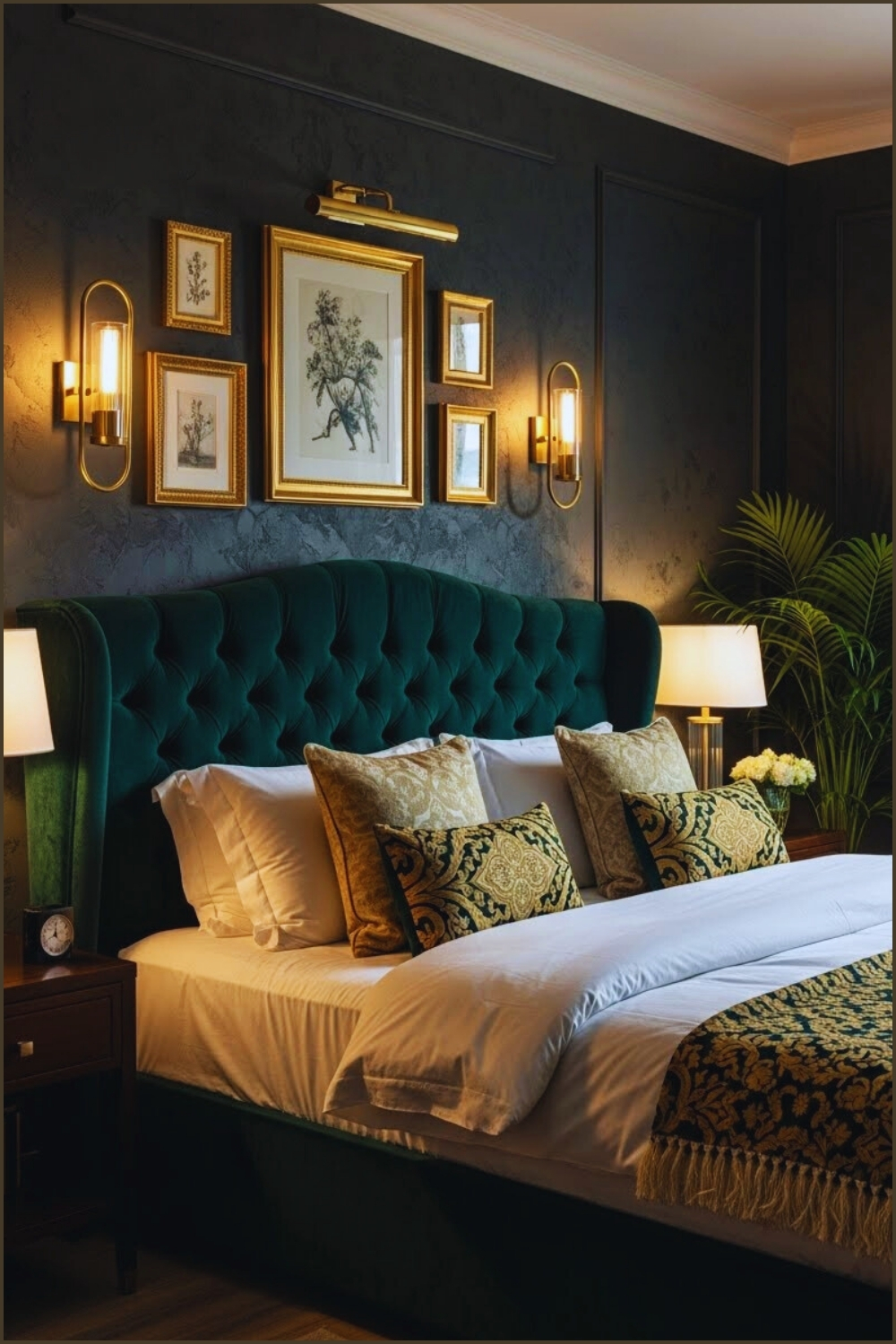 Dark Luxury Bedroom Interior Deep Forest-green Textured Walls