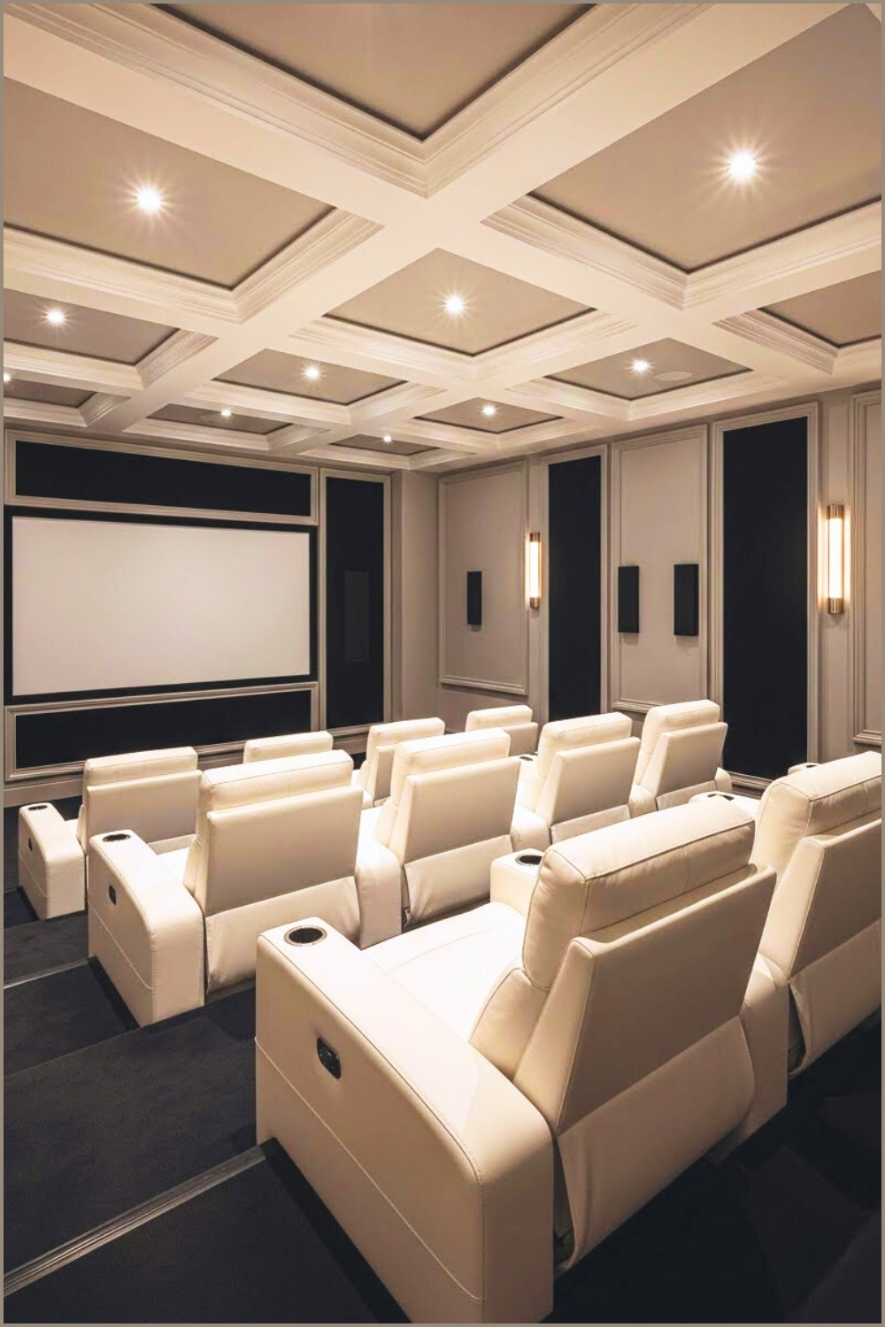 Dedicated Luxury Home Theater Room Tiered White Leather