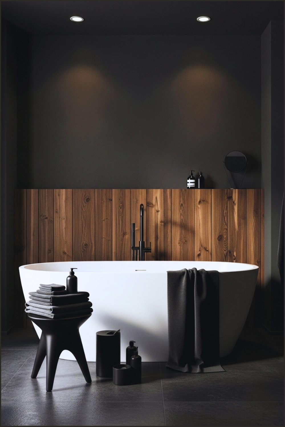 Deep Charcoal And Matte Black Spa-style Bathroom