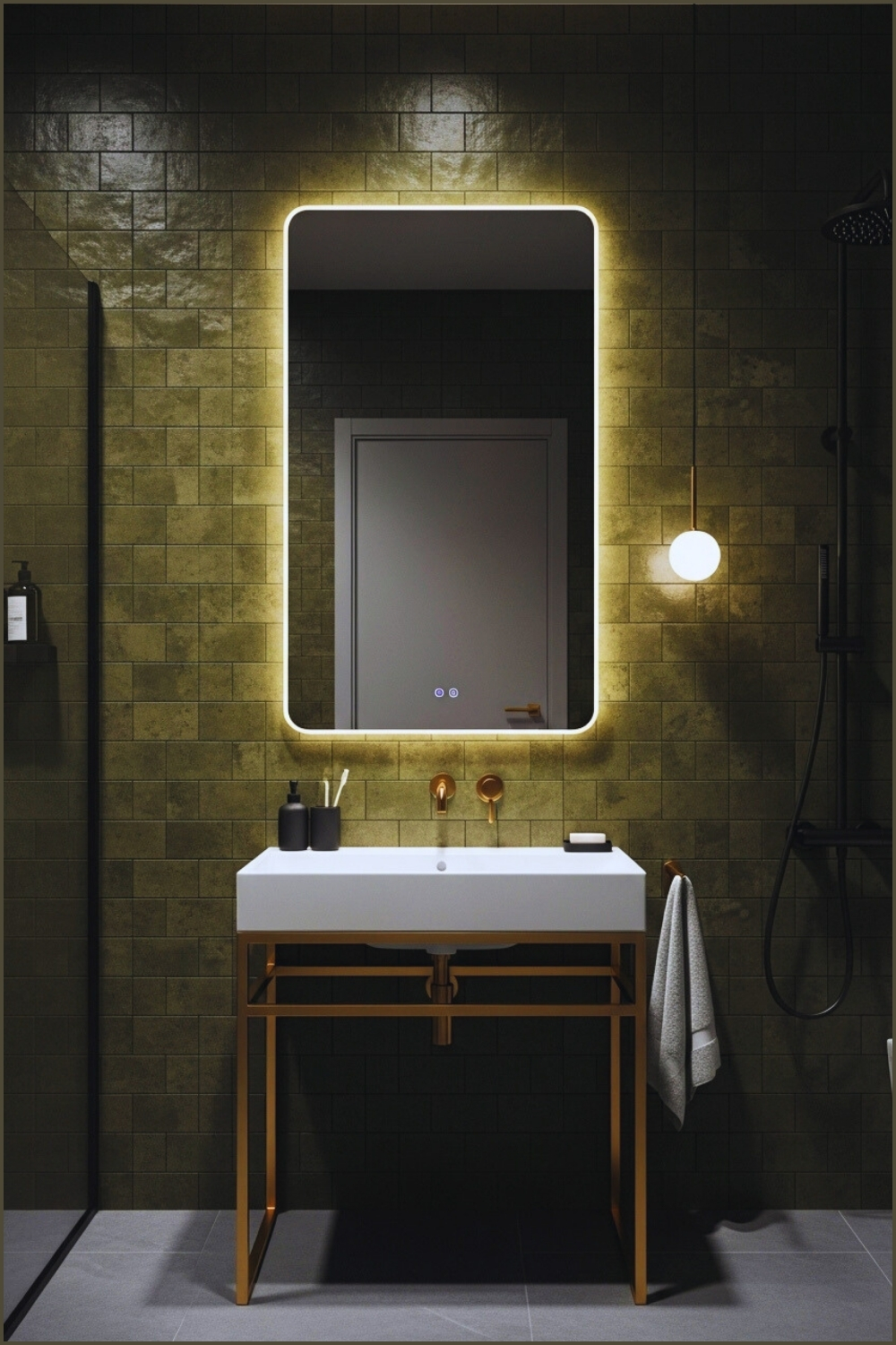 vDramatic Modern Bathroom With Deep Olive Green