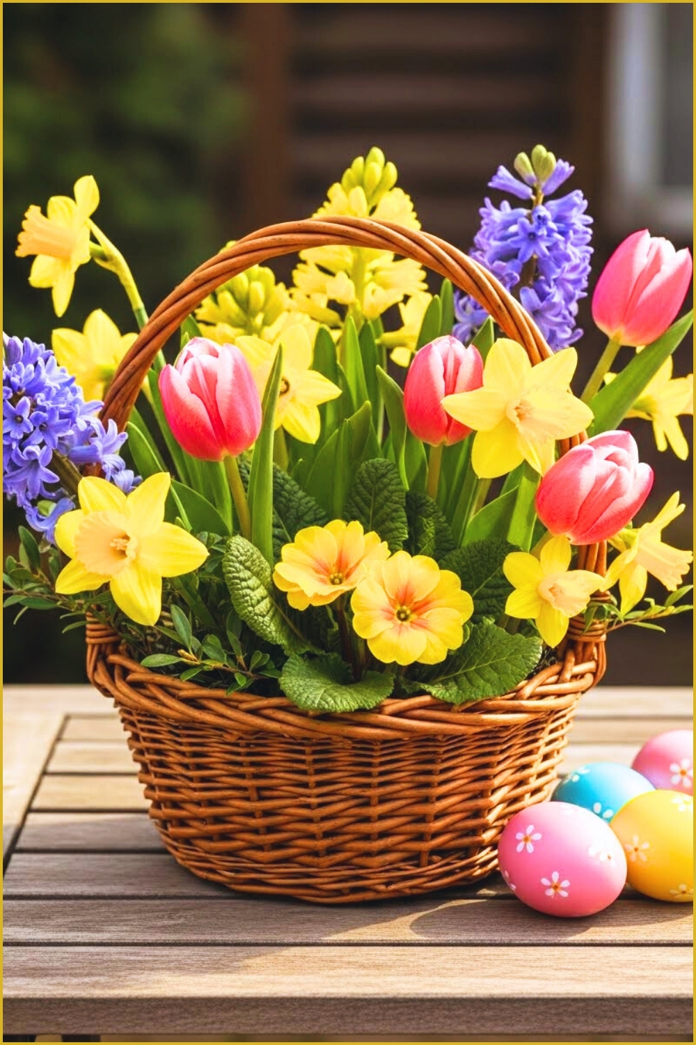 Easter Floral Basket Arrangement, Wicker Basket Filled