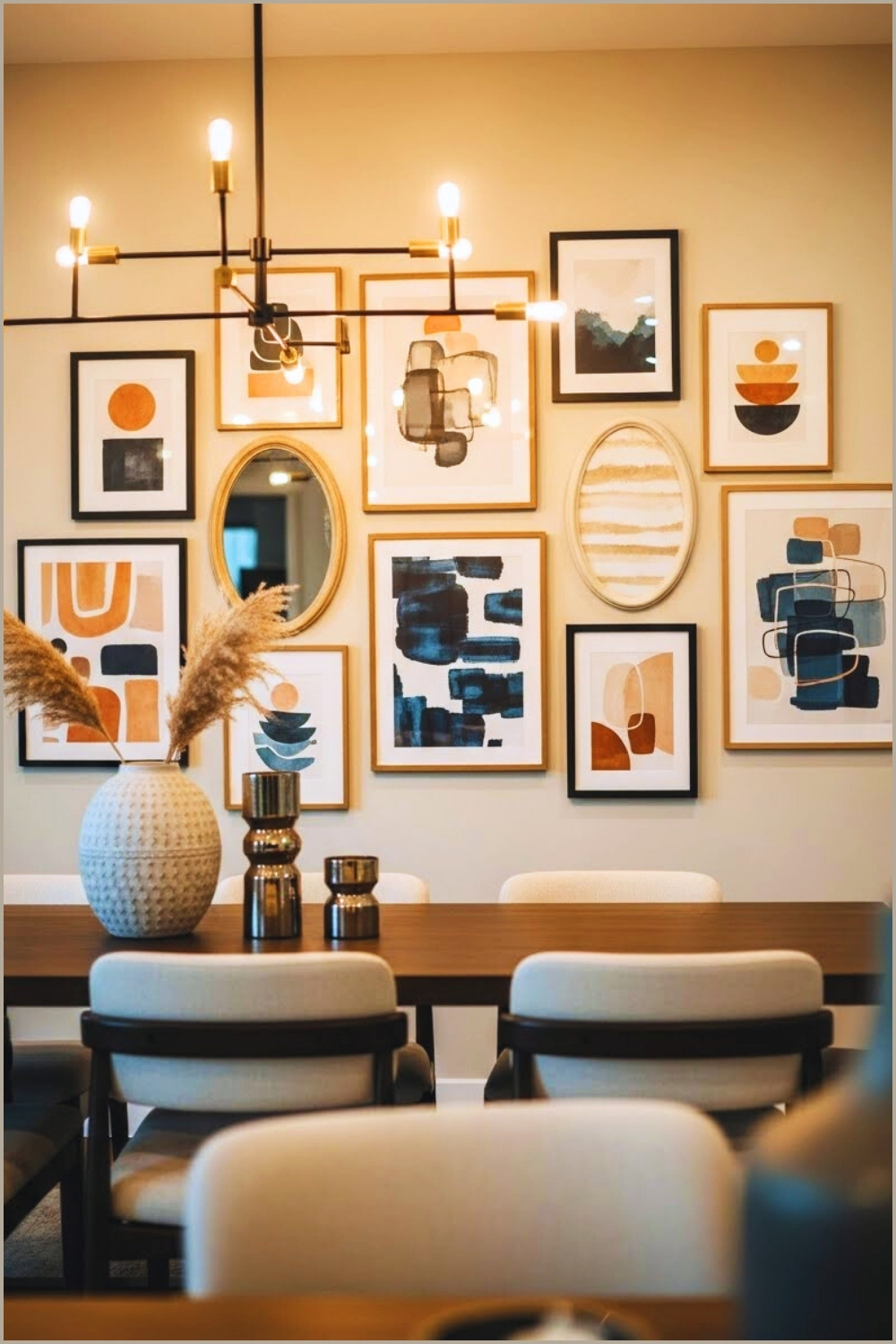 Eclectic Dining Room Gallery Wall With Mixed Frame Shapes