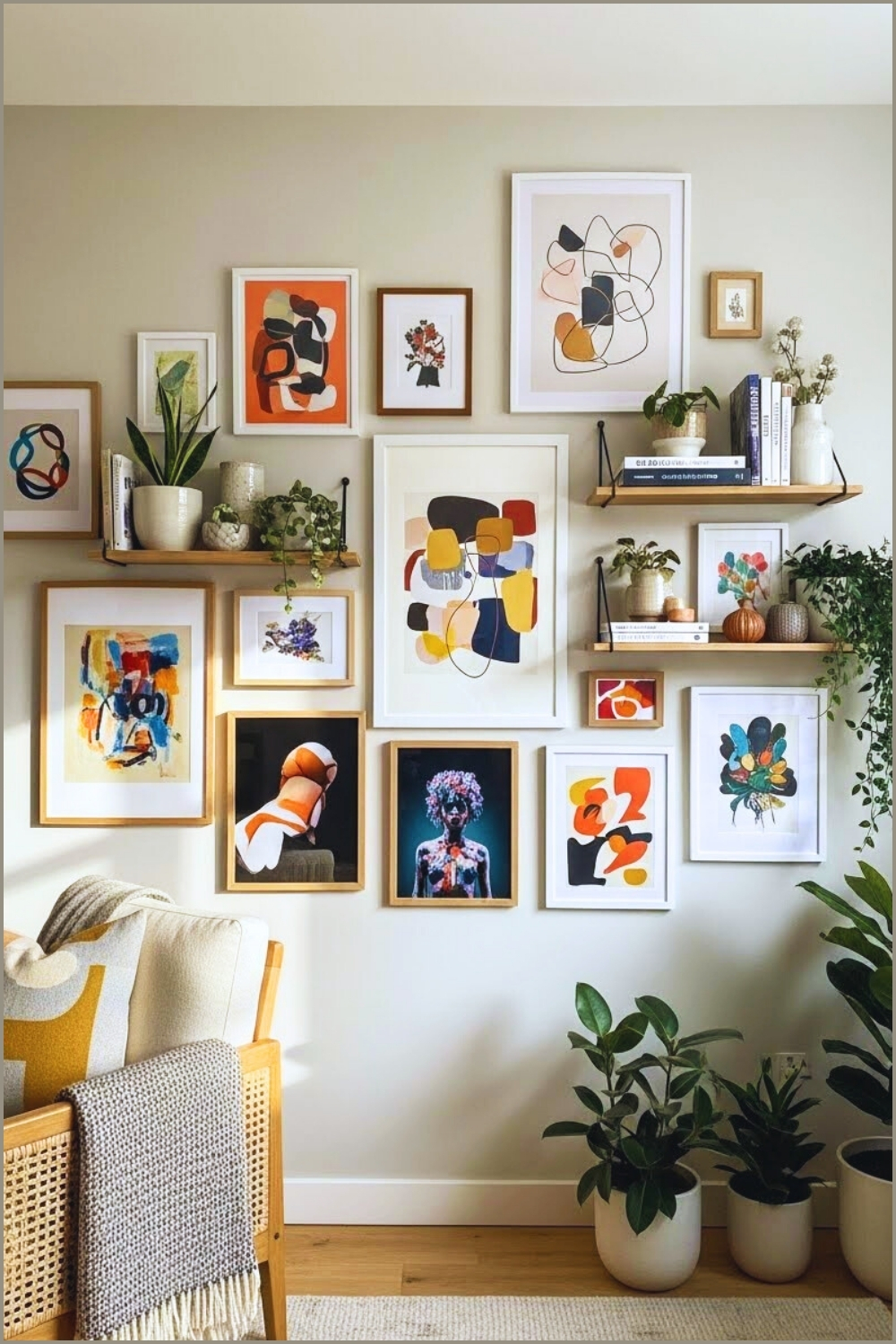 Eclectic Mixed Media Gallery Wall With Abstract Art